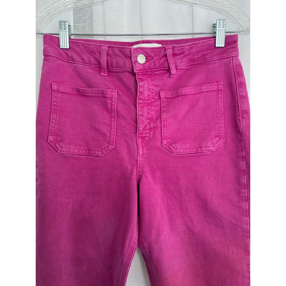 Zara High Rise Straight Leg Jeans Fuchsia Pink Raw Hem Front‎ Patch Pockets Sz 6 - Picture 3 of 6